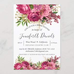 Blush Pink White Flower Roses Bridal Shower Invitation