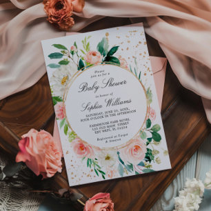 Blush Pink & White Flowers Baby Shower Invitation