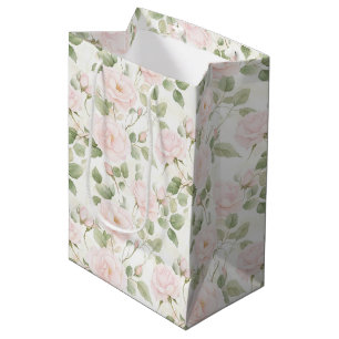 Blush Pink White Flowers Bridal Shower Medium Gift Bag