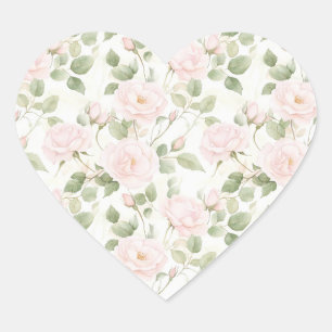 Blush Pink White Flowers Wedding Heart Sticker