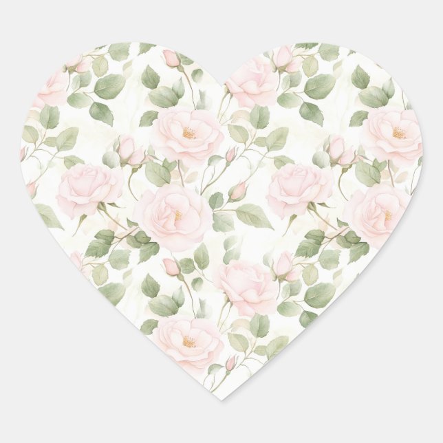 Blush Pink White Flowers Wedding Heart Sticker (Front)