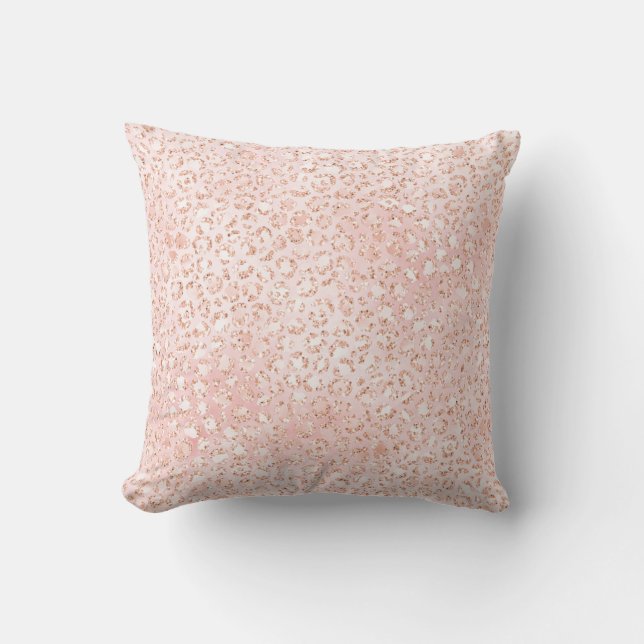 Blush Pink White Glitter Leopard Print    Cushion (Front)