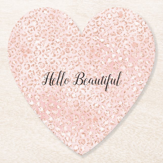 Blush Pink White Glitter Leopard Print     Paper Coaster (Front)