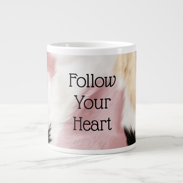 Blush Pink White Gold Black Cowhide Animal Large Coffee Mug (Front)