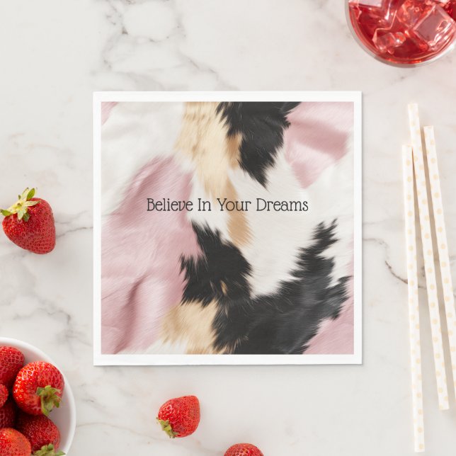 Blush Pink White Gold Black Cowhide Animal Napkin (Insitu)