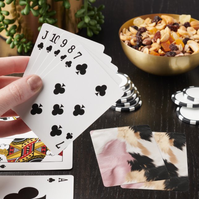 Blush Pink White Gold Black Cowhide Animal Playing Cards (In Situ)