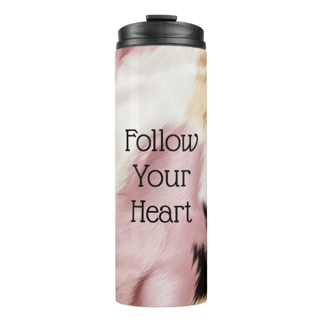 Blush Pink White Gold Black Cowhide Animal Thermal Tumbler (Front)