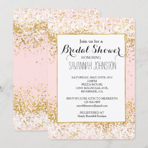 Blush Pink White Gold Confetti bridal shower Invitation