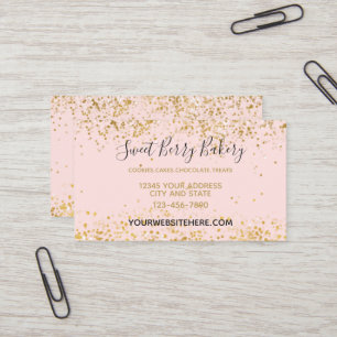 Blush Pink White Gold Confetti Sparkle Business Card