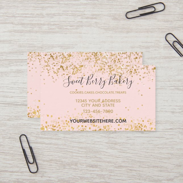 Blush Pink White Gold Confetti Sparkle Business Card (Front/Back In Situ)