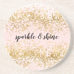 Blush Pink White Gold Confetti Sparkle Coaster