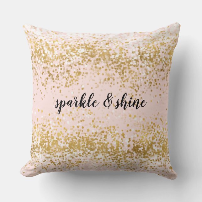 Blush Pink White Gold Confetti Sparkle Cushion (Front)