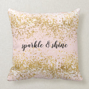 Blush Pink White Gold Confetti Sparkle Cushion