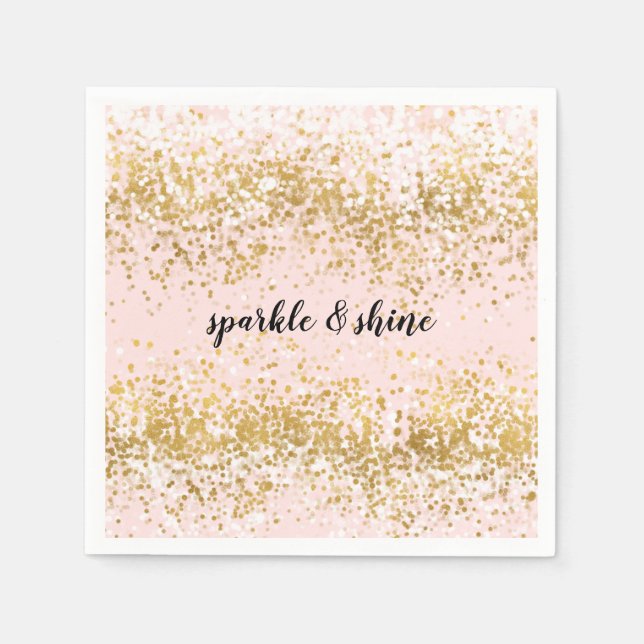 Blush Pink White Gold Confetti Sparkle Napkin (Front)