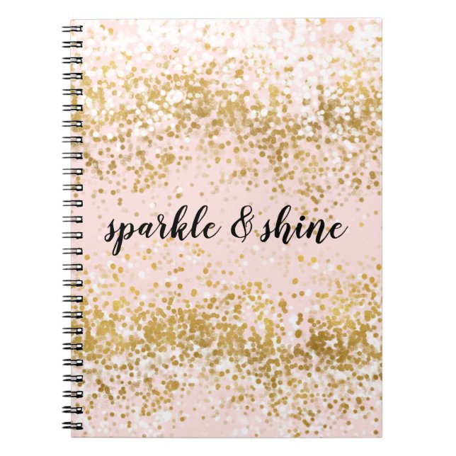 Blush Pink White Gold Confetti Sparkle Notebook (Front)