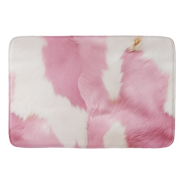 Blush Pink White Gold Cowhide Animal Bath Mat (Front)