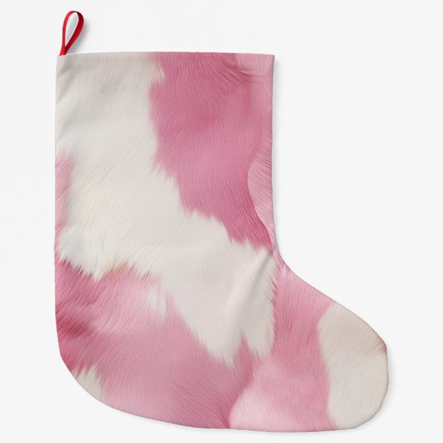 Blush Pink White Gold Cowhide Animal Large Christmas Stocking (Front)