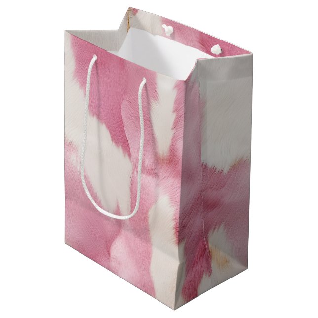 Blush Pink White Gold Cowhide Animal Medium Gift Bag (Front Angled)