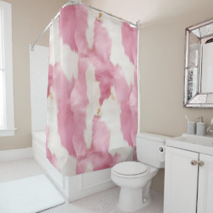 Blush Pink White Gold Cowhide Animal Shower Curtain