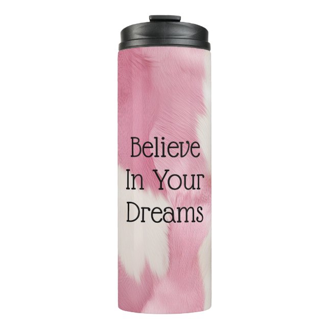 Blush Pink White Gold Cowhide Animal Thermal Tumbler (Front)
