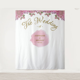  Blush Pink White Gold Elegant Wedding Backdrop Tapestry