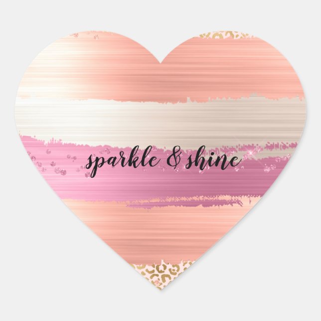 Blush Pink White Gold Girly Glam Leopard Print Heart Sticker (Front)