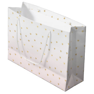 Blush Pink White Gold Hearts Confetti Birthday Large Gift Bag