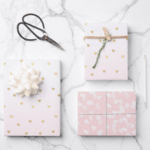 Blush Pink White Gold Hearts Confetti Birthday Wrapping Paper Sheet