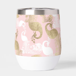 Blush pink white gold royal peacock bird