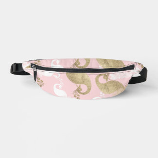 Blush pink white gold royal peacock bird bum bags