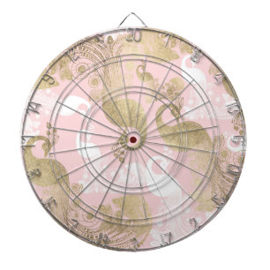 Blush pink white gold royal peacock bird dartboard