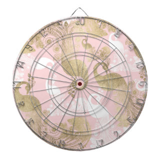 Blush pink white gold royal peacock bird dartboard
