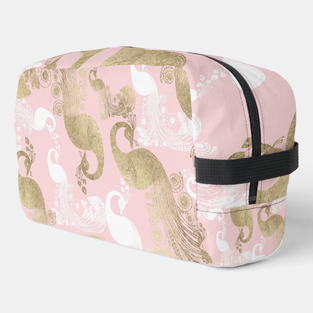 Blush pink white gold royal peacock bird dopp kit (Left Corner)