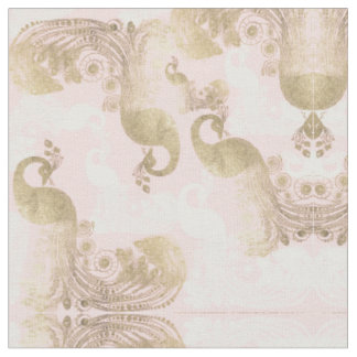 Blush pink white gold royal peacock bird fabric