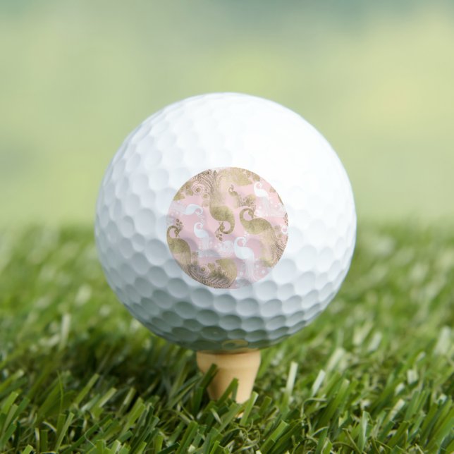 Blush pink white gold royal peacock bird golf balls (Insitu Tee)