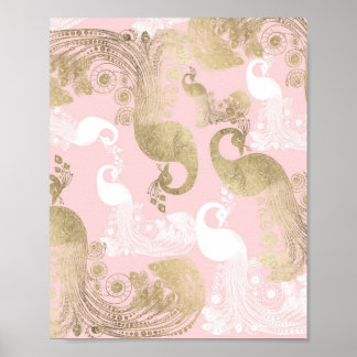 Blush pink white gold royal peacock bird poster