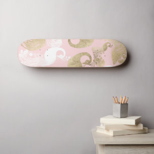 Blush pink white gold royal peacock bird  skateboard