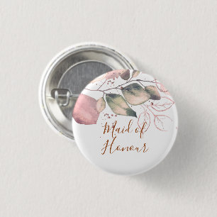 BLUSH PINK WHITE GREEN WATERCOLOUR MAID OF HONOUR 3 CM ROUND BADGE