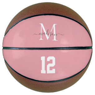 Blush Pink White Grey Monogram Number Girly Script Basketball