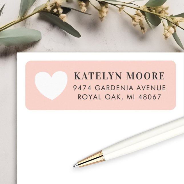 Blush Pink White Heart Wedding Address (Creator Uploaded)