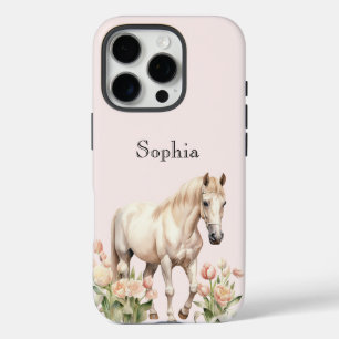 Blush Pink White Horse Tulips   iPhone 16 Pro Case
