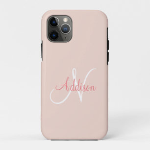 Blush Pink White Monogram Personalised Elegant iPhone 11 Pro Case