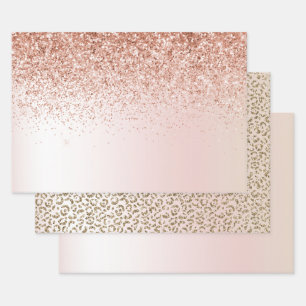 Blush Pink White Ombre Rose Glitter      Wrapping Paper Sheet
