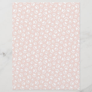Blush pink white paw print pattern scrapbook paper
