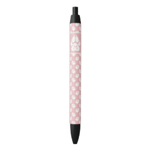 Blush Pink & White Paws With Custom Monogram Black Ink Pen