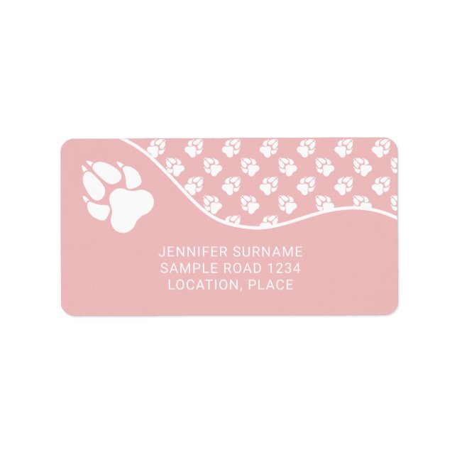 Blush Pink & White Paws With Custom Text Label (Front)