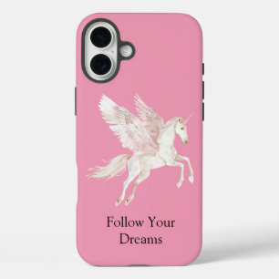 Blush Pink White Pegasus Horse iPhone 16 Plus Case