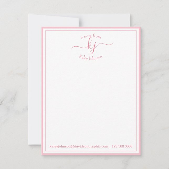 Blush Pink White Personalised From The Desk Of Thank You Card (Front)