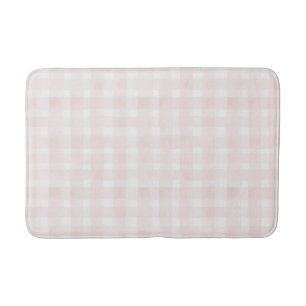 Blush Pink White Plaid Stripes Bridal Shower Bath Mat