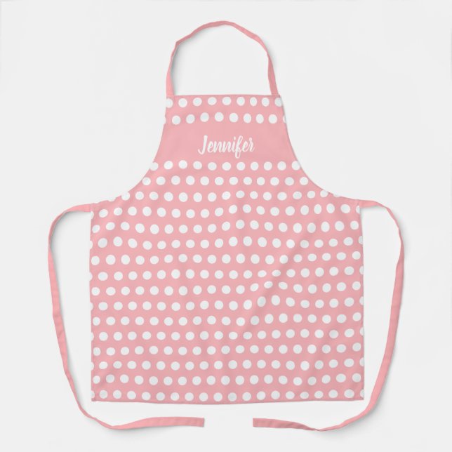 Blush Pink White Polka Dot Pattern Personalised Apron (Front)